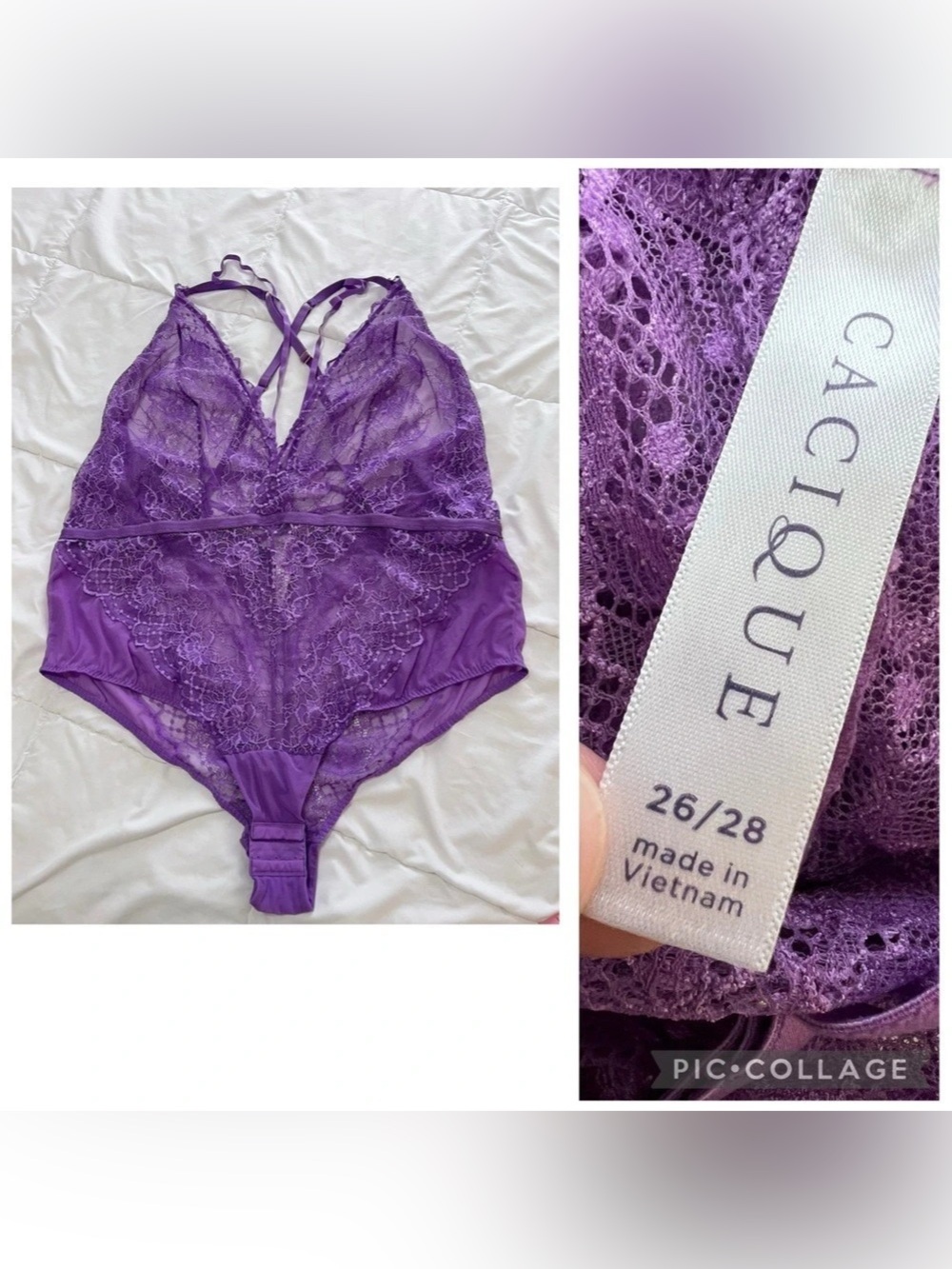 Cacique Bodysuit Purple Lace Size 26/28 Like New